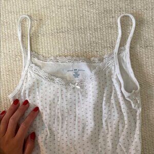 Brandy Melville White Tank with Lace and Pink Hearts